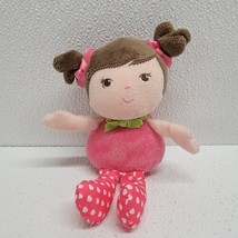 Garanimals Plush Baby Doll Rattle Pink Heart Pants Green Bow Brown Hair - £11.59 GBP