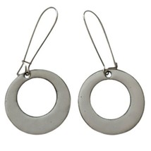 Dangle Circle Earrings Vintage Disco Enameled Disc Round White Silver To... - $19.79