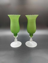 Vintage Satin Green Frosted Hurricane Candle Holder Set of 2 Si An Crist... - $34.60