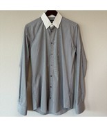 Gucci Men’s Dress Shirt Gray Striped w. White Collar Classic Cotton Size... - $3,767.32 MXN