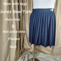 New With Tag Jones New York Navy Blue Red Polka-dot Pleated Skirt Size 16 - £17.68 GBP