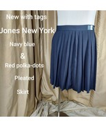 New With Tag Jones New York Navy Blue Red Polka-dot Pleated Skirt Size 16 - £17.31 GBP