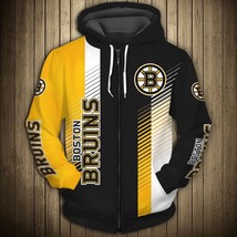 2022 Boston men&#39;s Casual 3D Zipper Hoodie Graffiti Letter B Black And Yellow Str - £114.37 GBP