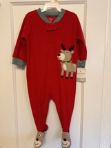 CARTER&#39;S Reindeer Fleece One-Piece Footed Pajamas Size 12 Months Red NEW - £12.04 GBP