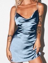 Motel Rocks Paiva Dress In Satin Slate Blue - £37.96 GBP