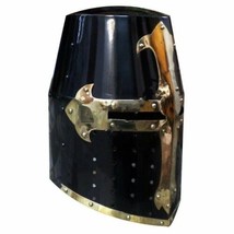 Medieval Crusader Helmet Templar Knight Helmet With Black Finish Brass Design - £93.34 GBP