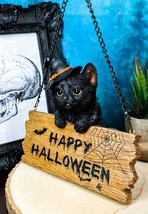 Ebros Happy Halloween Black Kitten Cat Welcome Sign Door Wall Plaque 7&quot; Long - £26.37 GBP