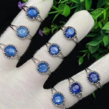 10PCS Natural Kyanite Round Ring For Women Fashion Healing Crystal Gemstone Adju - £57.61 GBP