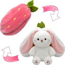 YOUBLEK Bunny Stuffed Animal,Strawberry Reversible Cuddle Bunny Plush Doll with  - £15.34 GBP
