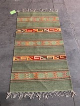 Kelim Area RUG Carpet 2&#39;7&quot; x 4&#39;9&quot; Green Tones Geometric Southwest Stripes Fringe - £143.99 GBP