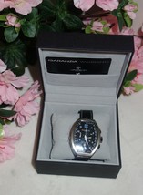 Montres De Luxe Mens Estremo Black Chronograph Tonneau Leather Watch NEW - $456.94
