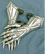 Medieval gauntlet gloves pair brass accents knight crusader armor steel ... - £134.46 GBP