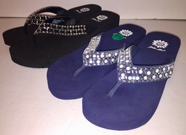Yellow Box Flip Flops Sandals Women&#39;s Touch Wedge Pearl Jeweled Blue Black NWT - £30.91 GBP