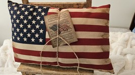 Primitive Rustic Grungy American Flag Pillow 4th Of July Memorial Day - £21.80 GBP