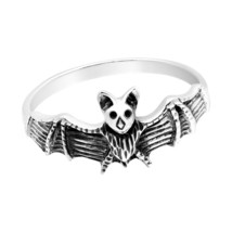Stylishly Spooky Nocturnal Bat Sterling Silver Ring-5 - £14.00 GBP
