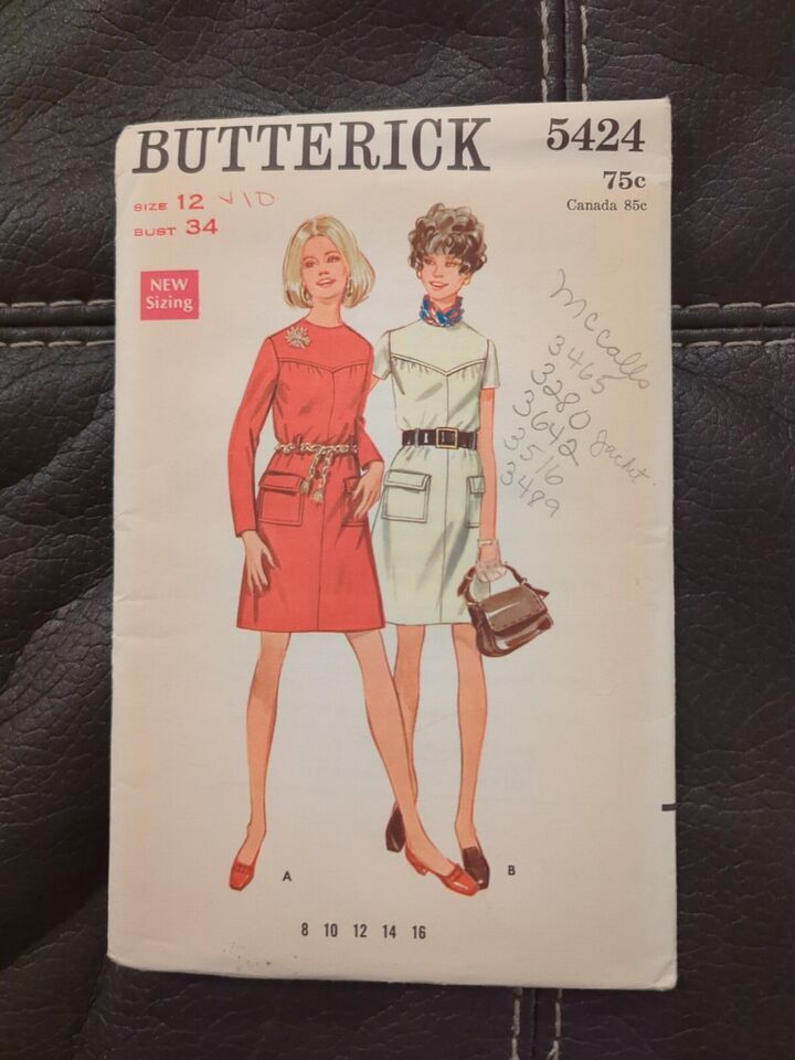 Vtg 60s Butterick 5424 Sew Pattern Misses Semi Fitted Straight Dress UC Size 12 - $18.99