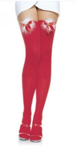 Christmas Jingle Bell RED Thigh High Tights with Furry Fluff and Gold Bells - £9.58 GBP