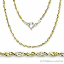 1.7mm Twist-Rope Magic-Flex Link .925 Sterling Silver Gold-Plated Chain Necklace - £18.11 GBP+