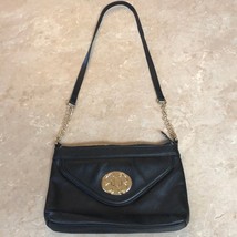 Emma Fox Black Leather Handbag Purse Gold Chain Cross Body - $125.00