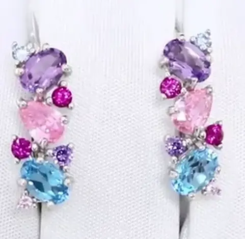 Silver 925  earrings with topaz, cubic zirconia, amethyst and ruby ​​cor... - $175.19 CAD