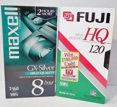 Lot Of Maxell Vhs GX-Silver Tape T-160 8 Hr + Fuji Hq T-120 Vhs Tape Both Sealed - £10.94 GBP