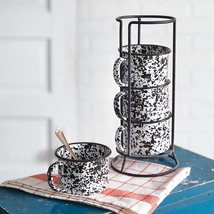 Splatterware Enamel Mugs &amp; Mug Tower {5 Pc. Set} - £51.09 GBP