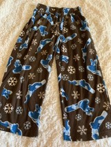 Cherokee Boys Brown Blue Snowboarders Snowflakes Fleece Pajama Pants Small 6 - $5.88