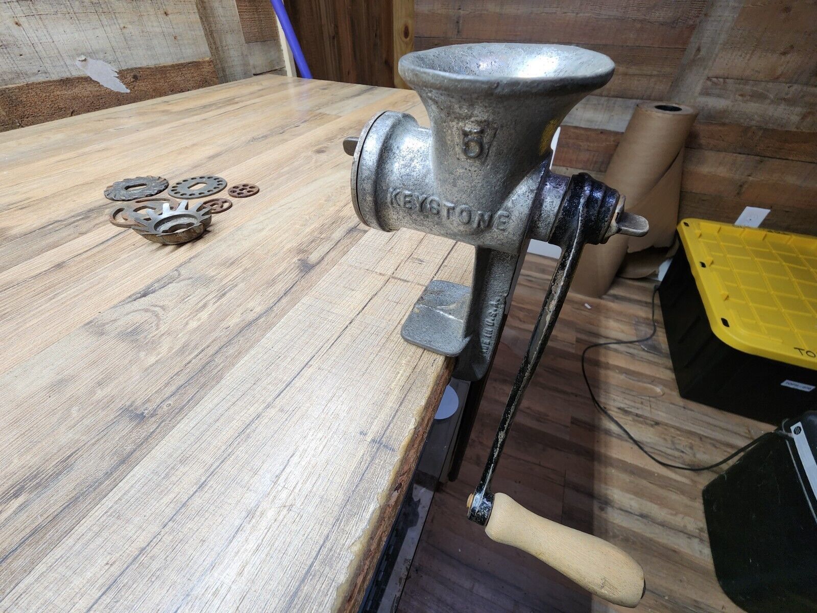 Vintage Keystone Meat Food Grinder No 5 Hand Crank Table Mount