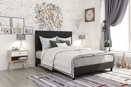 Queen Size Bed Frame Upholstered Black Faux Leather Metal Wood Platform Bedroom - £192.36 GBP