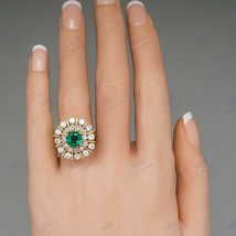 1.50CT Emerald &amp; Zircon Cocktail Engagement Ring in 14K Yellow Gold Over Silver - £86.01 GBP