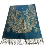 Teal Gold Floral Paisley Scarf Wrap Shawl Decorative - £19.50 GBP