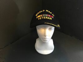BLACK PADDED SATIN STITCH WORLD WAR II VETERAN PROUDLY SERVED STRAPBACK ... - $13.30
