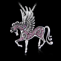 [Jewelry] Rhinestone Pegasus Fly Horse Unicorn Necklace for Woman Lady Girl Gift - $8.49