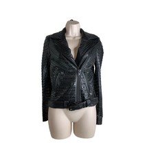 ALC A.L.C. Womens Sz 0 Black Leather Stuffed Jacket coat Baby Calf Moto ... - $197.01
