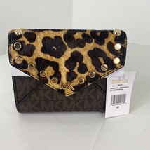 New Michael Kors Mott Wallet Calf Hair Leather Brown Leopard  Print Stud... - $84.64