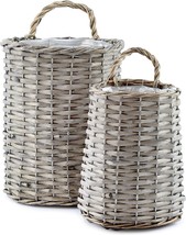 The Woven Wicker Rustic Farmhouse Gray Washed Door Baskets, Small And Medium - £30.00 GBP