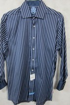NWT English Laundry Dark Blue and Light Blue Stripe Flip Cuff Cotton Shirt 16x34 - £35.39 GBP