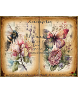 Junk Journal Printable Bee Butterfly Flowers Journal Page Watercolor Vin... - £2.31 GBP