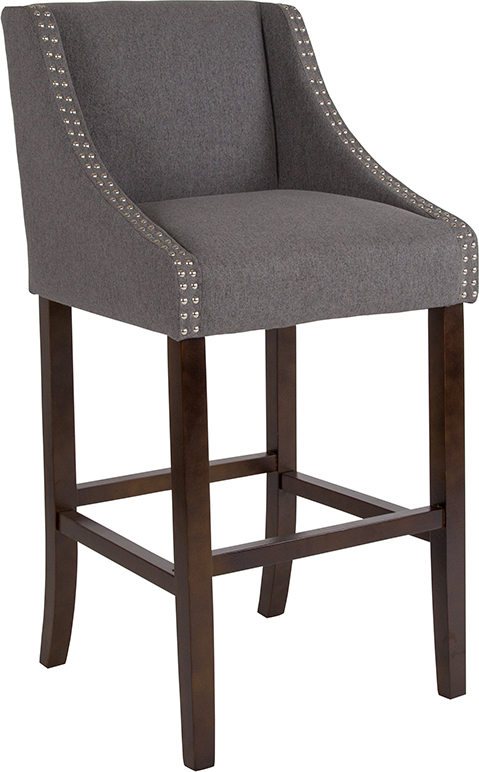 30" Gray Fabric/Wood Stool CH-182020-30-DKGY-F-GG