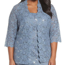 Alex Evenings Womens Plus Size Sequined Lace Jacket Color Skyblue Size 14W - £70.41 GBP