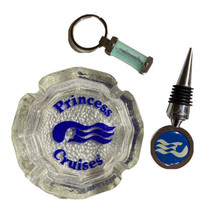 VTG Princess Cruises Cruise Ship Logo KeyChain, Ashtray, &amp; Wine Stopper Lot - £18.44 GBP