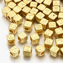 50 Letter Beads Alphabet Beads Shiny Gold Cube Bulk Beads Wholesale 7mm - £4.23 GBP