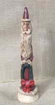 Resin Rustic Folk Art Father Christmas Holding Wreath Figurine Primitive Santa - £10.72 GBP