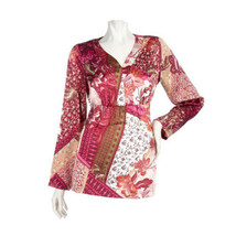 NWOT Womens Size Large Susan Graver Liquid Satin Knit Patchwork Tunic Top Blouse - £11.74 GBP