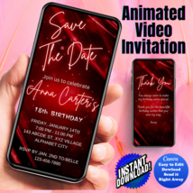 Any Age Invite, Save the Date Red Digital Invitation, Animated Video Invitation - £4.77 GBP