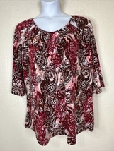 Suzie In The City Womens Plus Size 3X Purple/Pink Paisley Keyhole Top 3/4 Sleeve - £11.24 GBP