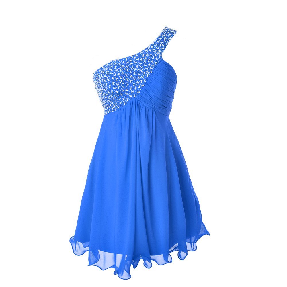 Kivary Women's Short Empire One Shoulder Beaded Chiffon Backless Prom Homecoming