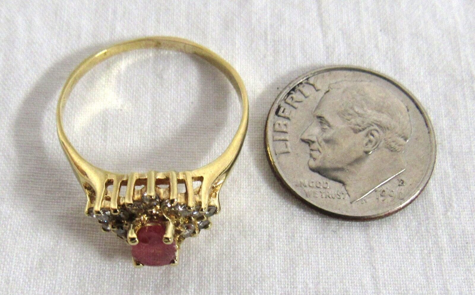 18K 750 Yellow Gold Natural Ruby & Diamond Cluster Ladie's Sz 8.25 Ring 3g PAZ Item image 6