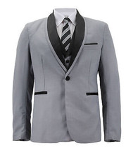 Men&#39;s Grey Blazer &amp; Vest Black Lapel Single Button Tuxedo Jacket 2 Pc Set - 34 - £38.91 GBP
