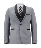 Men&#39;s Grey Blazer &amp; Vest Black Lapel Single Button Tuxedo Jacket 2 Pc Se... - $940.28 MXN